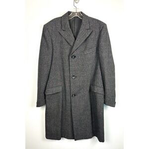 Vintage 1950s Overcoat 36 Glen Plaid Gray Capps Clothes Gray Button Wool Tweed‎